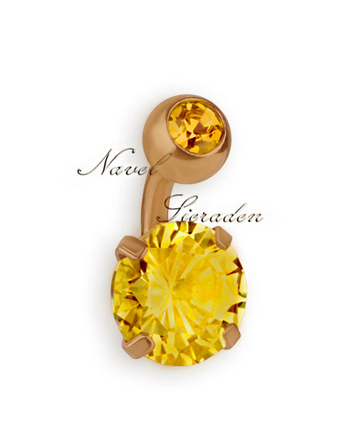 Piercing de ombligo rosé doble jeweled con zirconia amarilla