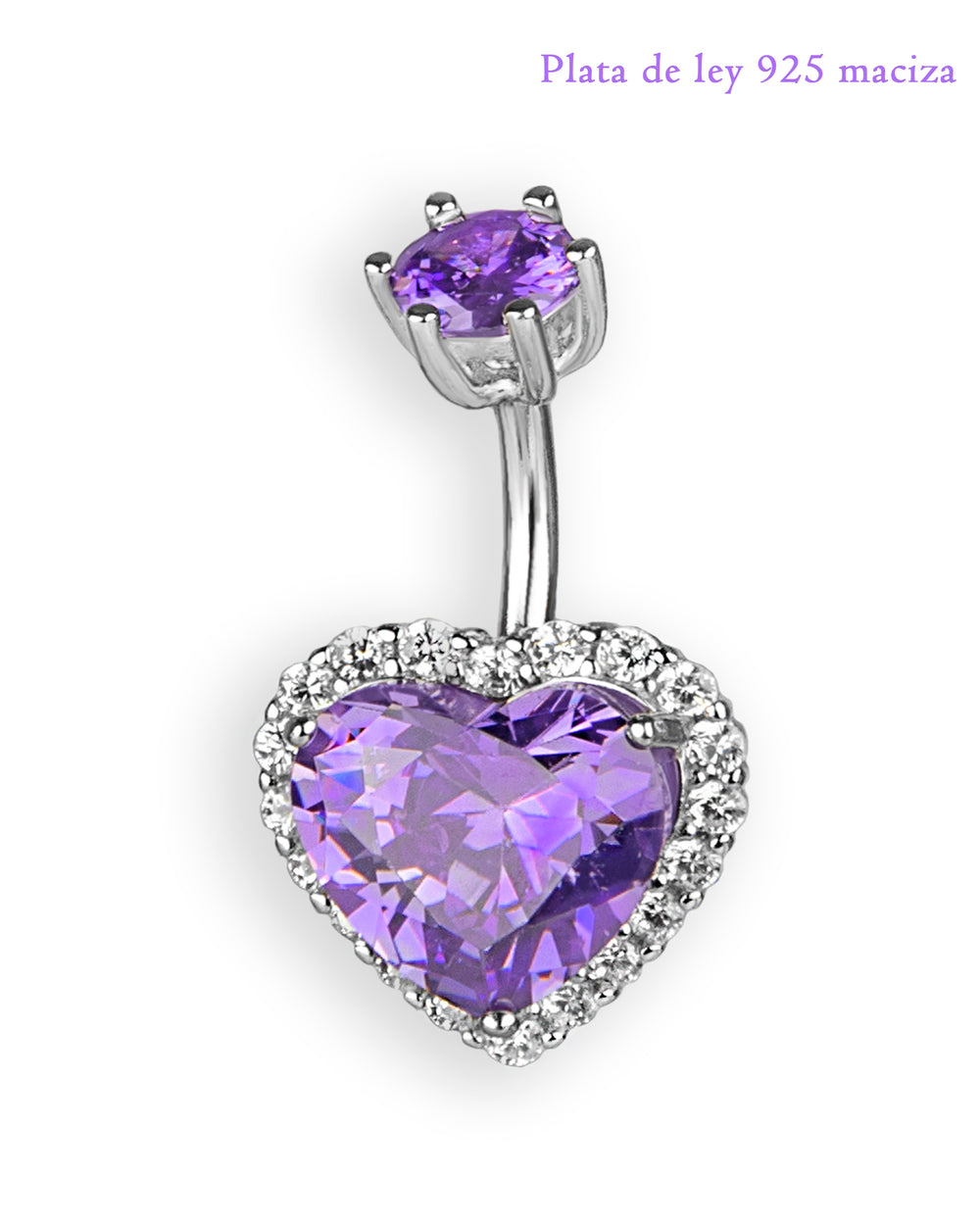 925 Sterling Silver Amethyst Heart Belly Button Ring