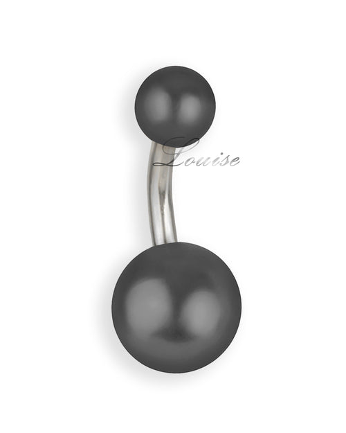 Piercing de ombligo de acero inoxidable con perlas gris grafito