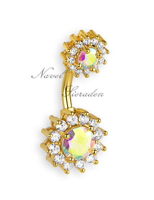 Piercing exclusivo para ombligo chapado en oro con circonitas transparentes y AB
