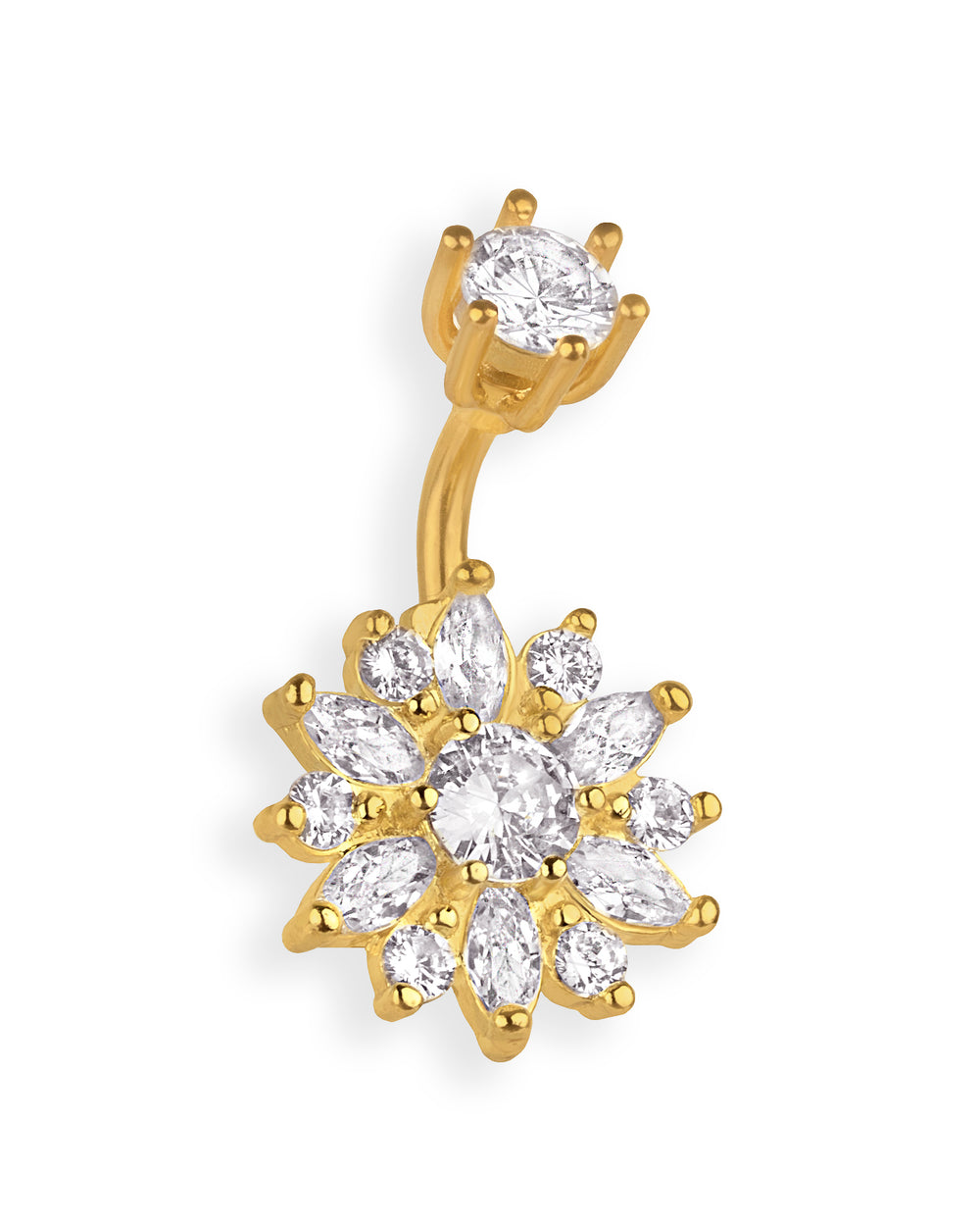 Piercing de ombligo chapado en oro lleno de circonitas transparentes