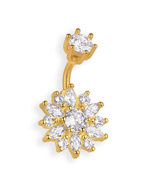 Piercing de ombligo chapado en oro lleno de circonitas transparentes