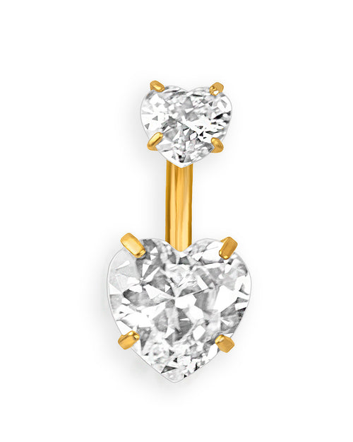 Belly button piercing with two brilliant zirconia hearts