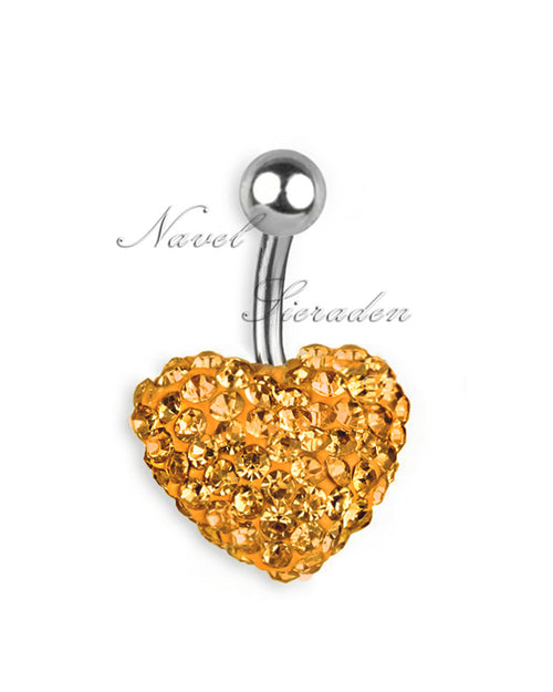 Piercing de ombligo doble jeweled con corazón de cristales dorados