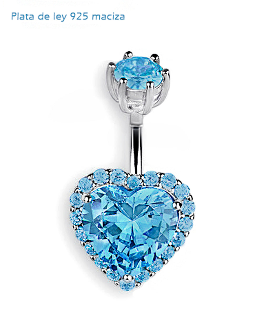 Piercing de ombligo de plata de ley 925 con corazón de circonita azul