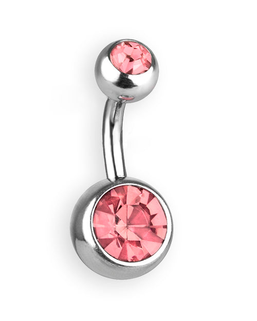 Navel piercing con doble joya y circonitas rosas
