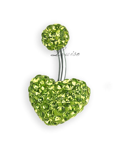 Piercing de ombligo con corazón de cristales verde limón