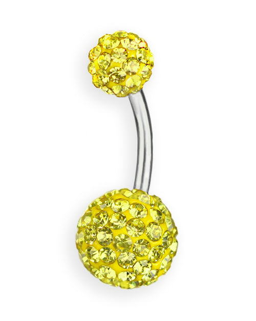 Piercing de ombligo con 2 bolas de cristal amarillo sol