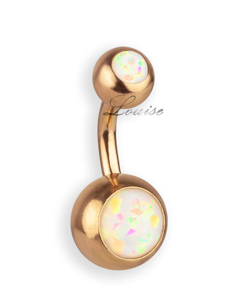 Piercing de ombligo rosé basic doble jeweled con ópalo sintético
