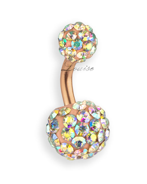 Piercing de ombligo rosé con cristales AB arcoíris