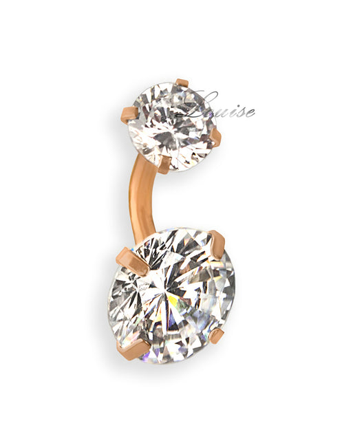 Piercing de ombligo rosé con 2 zirconias talladas en diamante