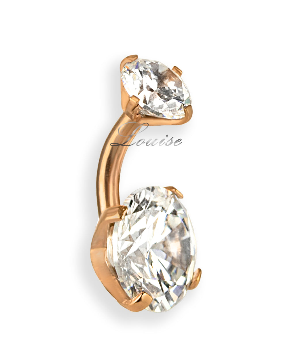 Piercing de ombligo rosé con 2 zirconias talladas en diamante