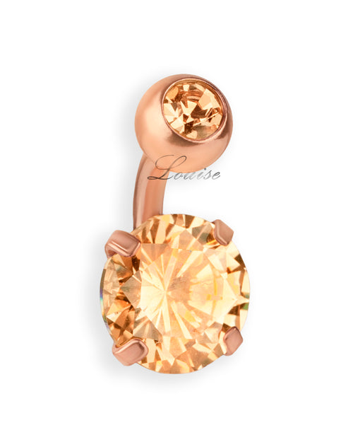 Piercing de ombligo rosé doble jeweled con zirconia champán