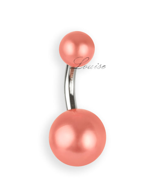 Piercing de ombligo con perlas de color salmón rosado