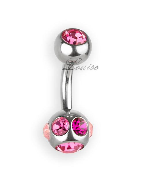 Piercing de ombligo doble jeweled con zirconias en tres tonos de rosa