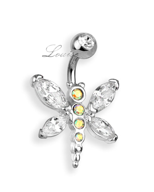 Piercing de ombligo doble jeweled con libélula y strass AB