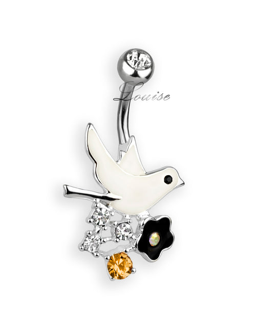 Piercing de ombligo doble jeweled con pajarito esmaltado y zirconias