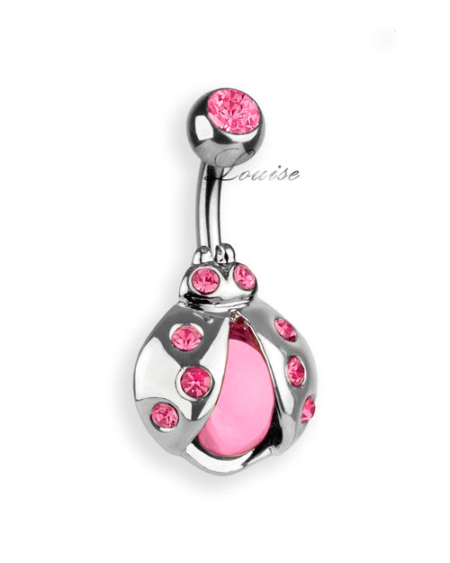 Piercing de ombligo doble jeweled con mariquita y zirconias rosas