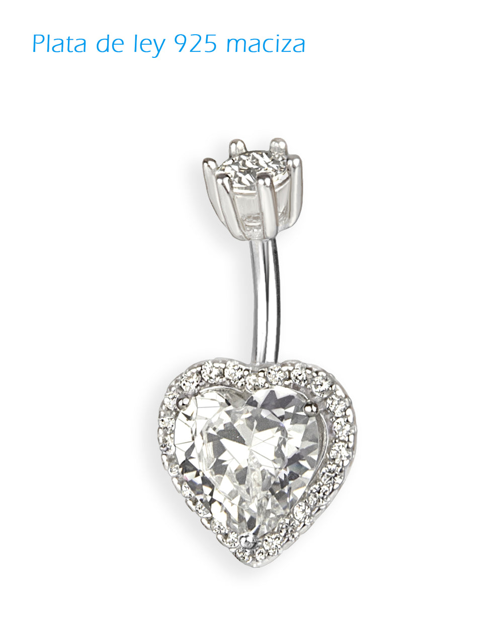 Piercing de ombligo de plata de ley 925 con corazón de circonita