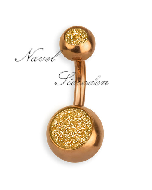 Piercing de ombligo rosé doble jeweled con purpurina dorada