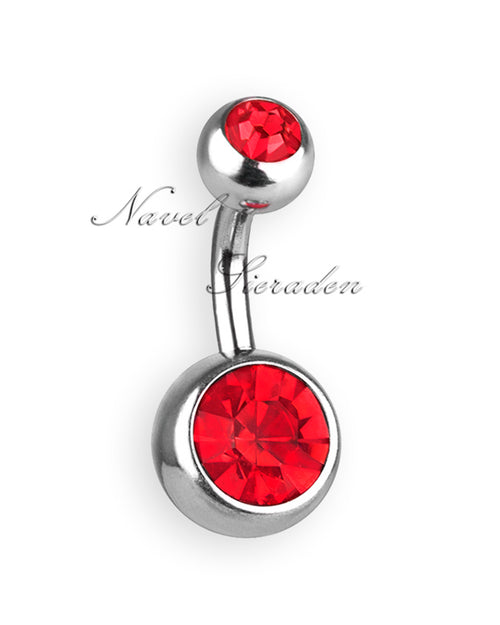 Piercing de ombligo basic doble jeweled con zirconias rojo intenso