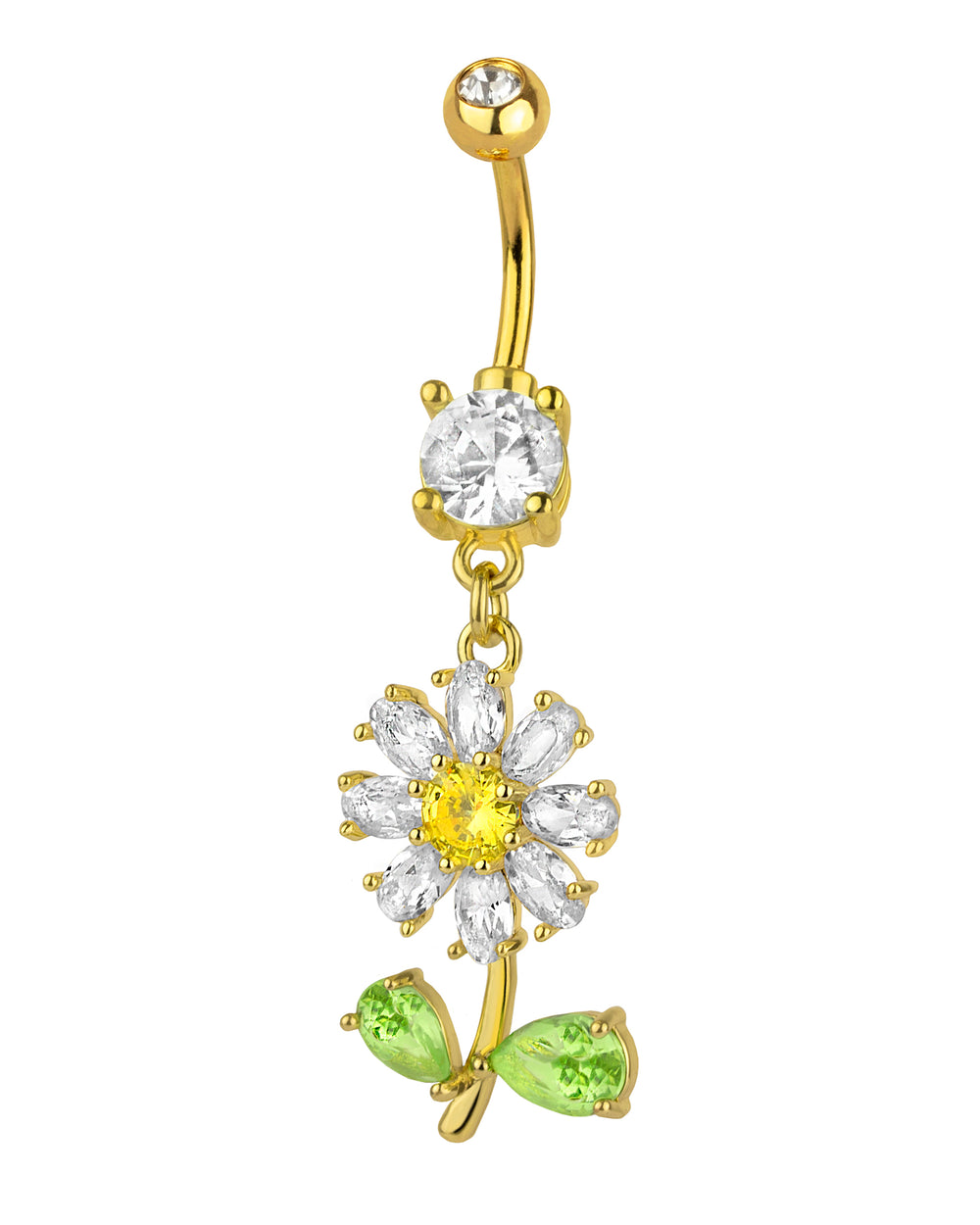 Gold-plated belly button piercing with shiny flower pendant