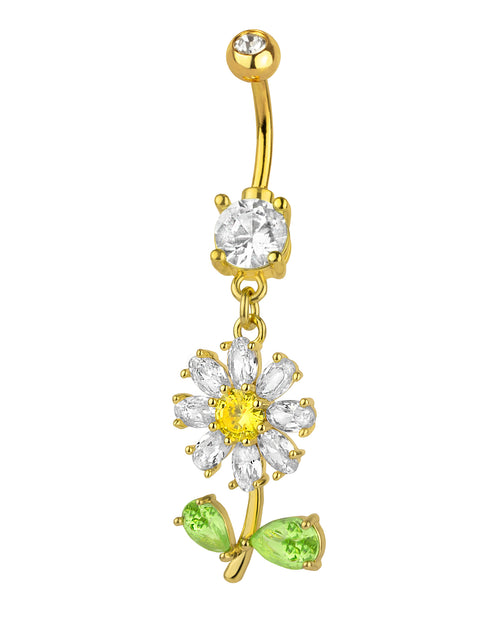 Gold-plated belly button piercing with shiny flower pendant