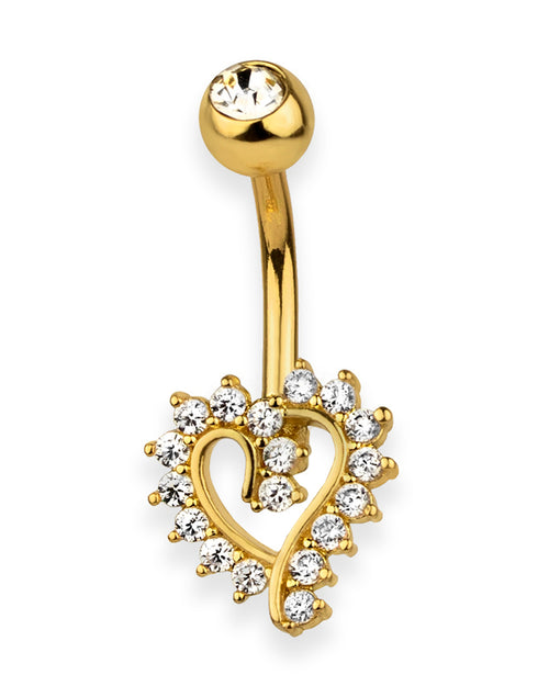 Gold plated belly button piercing with clear CZ heart