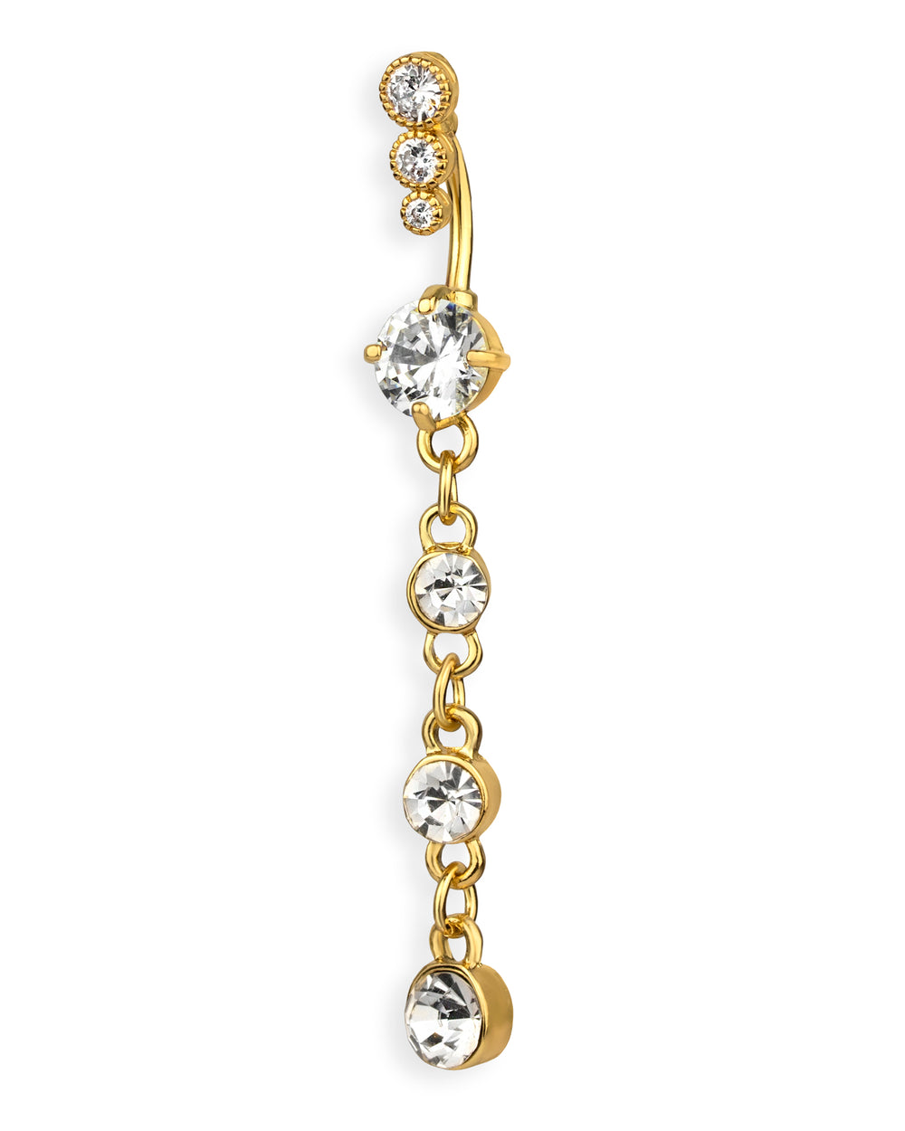 Gold-plated belly button ring with clear cubic zircons and special clasp