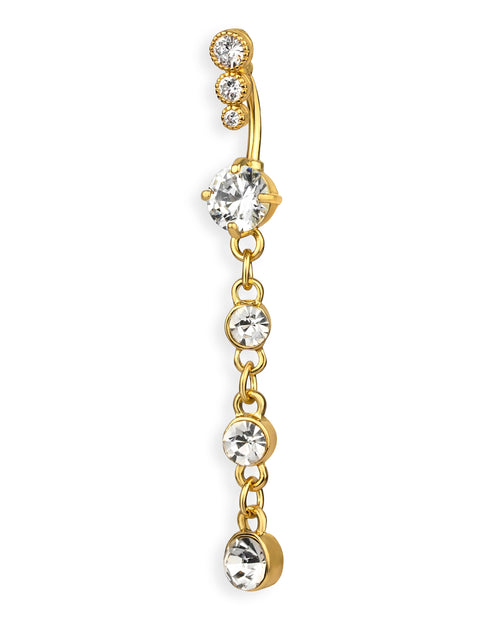 Gold-plated belly button ring with clear cubic zircons and special clasp