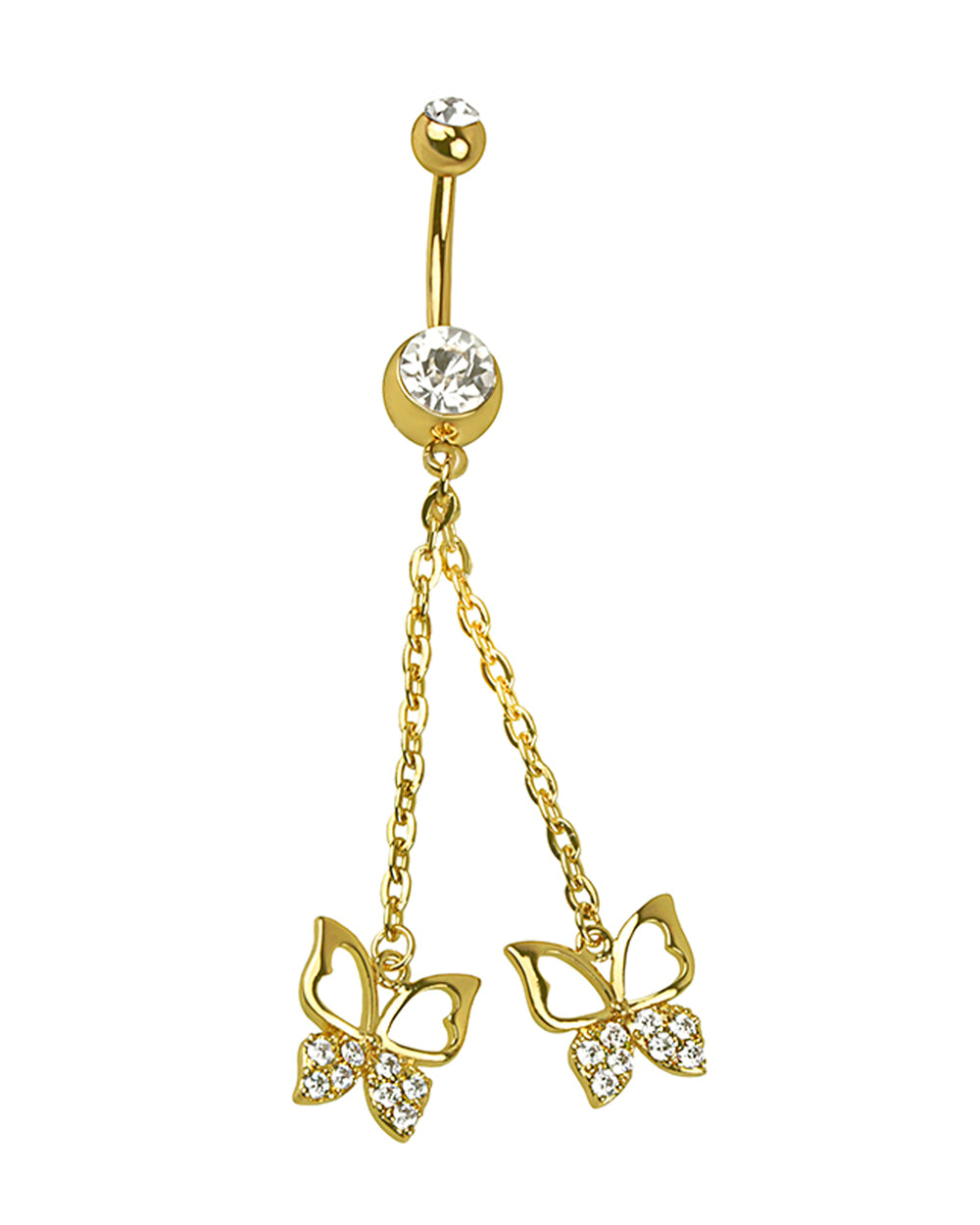 Gold-Plated Belly Button Ring with Butterflies and Zirconias