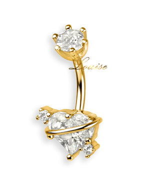 Piercing de ombligo chapado en oro con corazón y circonitas transparentes