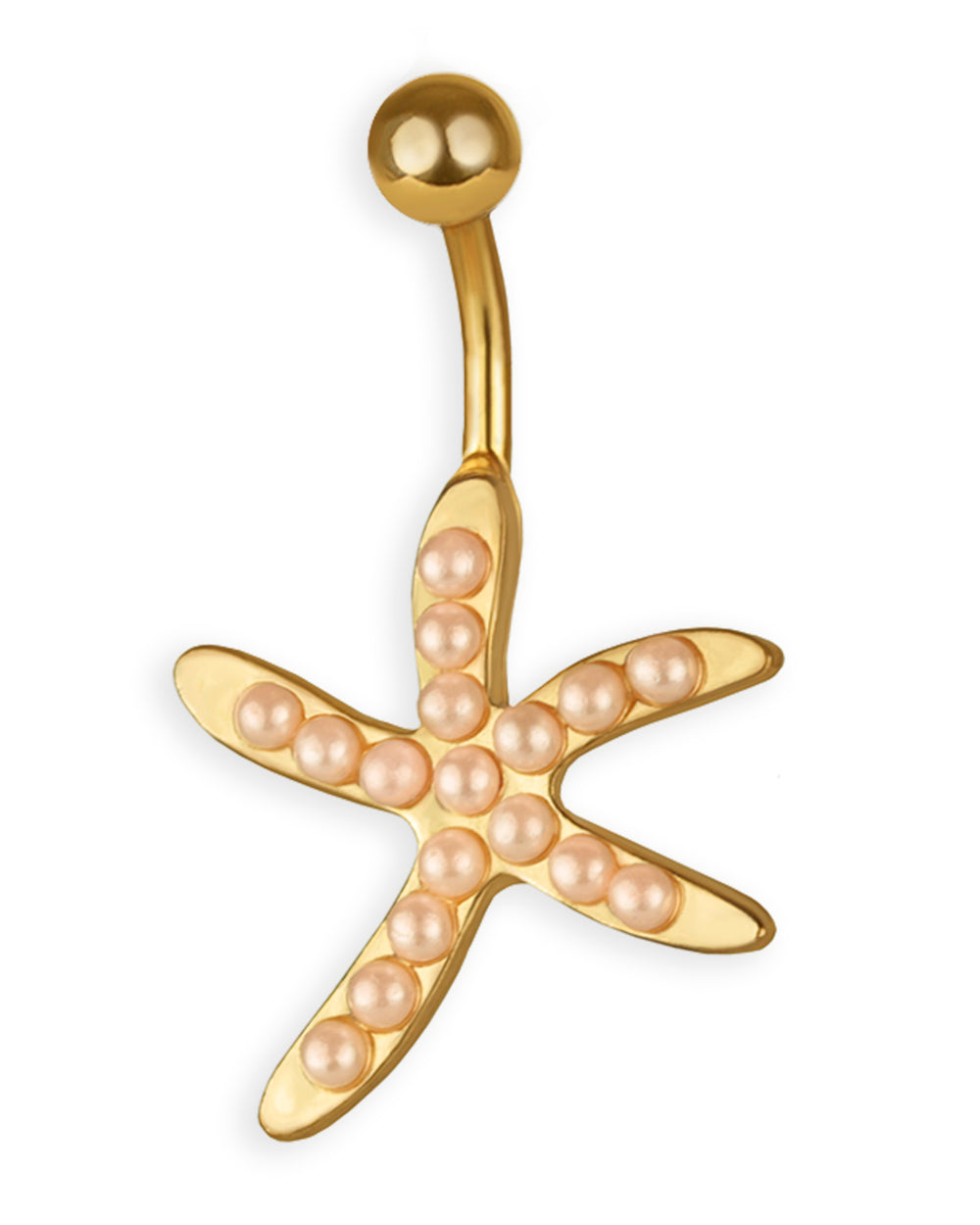 Gold Plated Salmon Pink Pearl Starfish Belly Button Ring