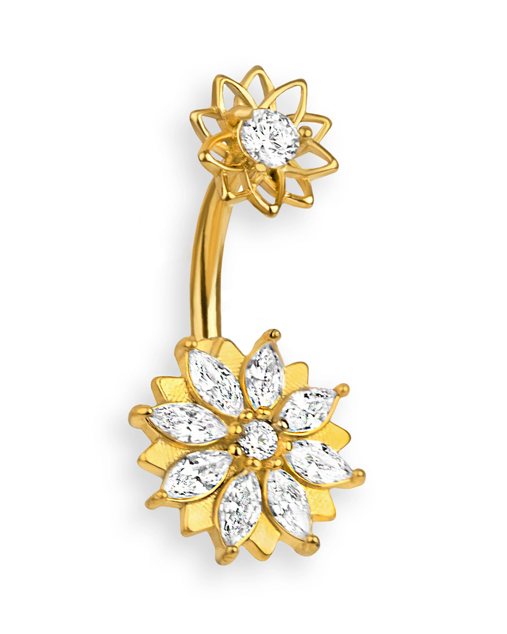 Gold-plated Belly Button Ring with Flowers and Zirconia