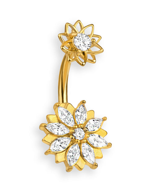 Gold-plated Belly Button Ring with Flowers and Zirconia