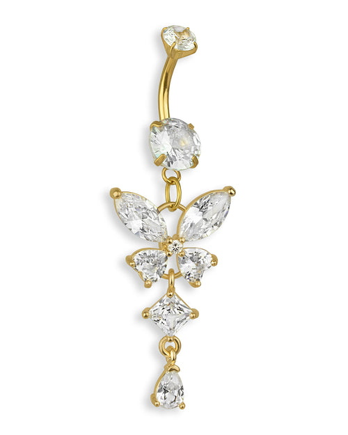 Gold Plated Navel Piercing with Czech Crystal Butterfly