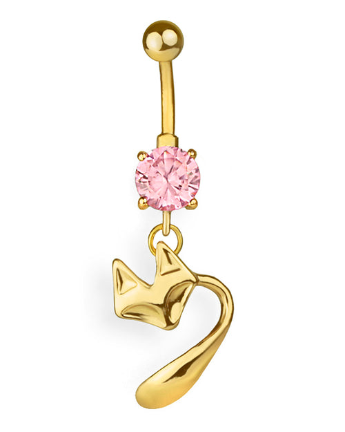 Gold Plated Navel Piercing with Fox and Pink Zirconia
