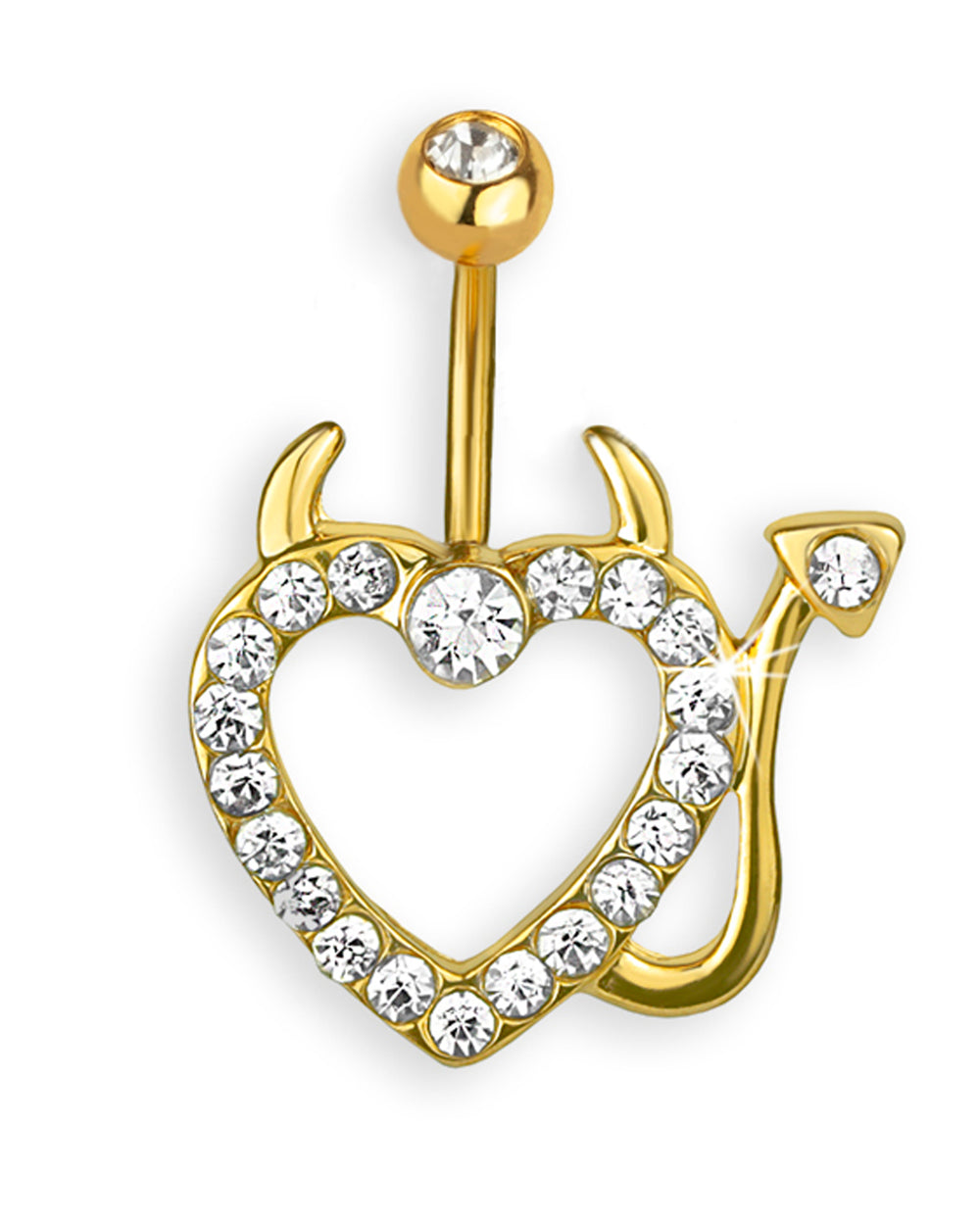 Piercing de ombligo chapado en oro de 14 quilates con corazón diabólico y diamantes de imitación brillantes