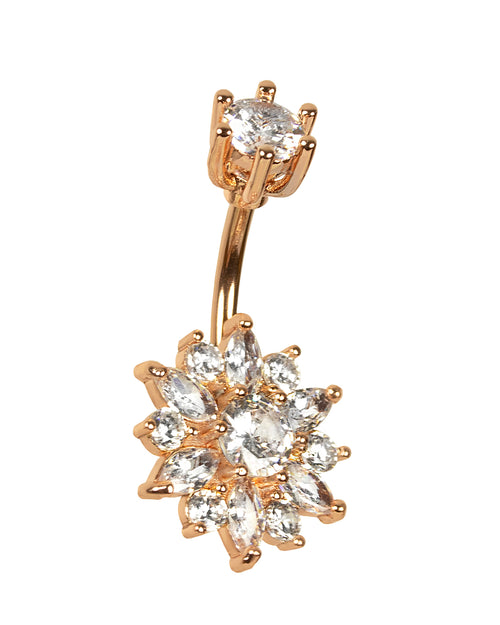 Exclusive rosé navel piercing with flower and diamond-cut zirconia